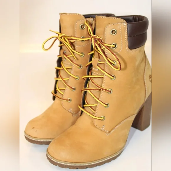 🎀Clearance🎀 Timberland Tilson High Heel 6.5 Wheat Nubuck Leather Ankle Boots - Picture 9 of 14